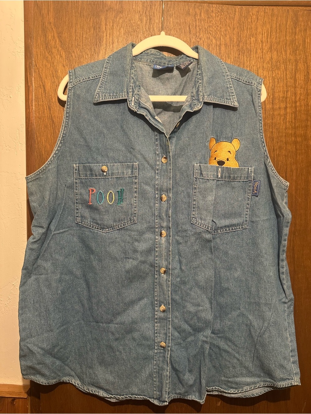 Disney Denim Sleeveless Shirt with Pooh Embroidery